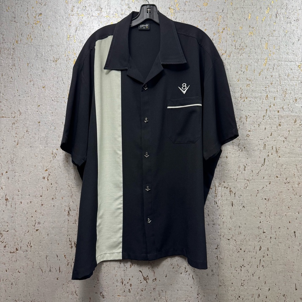 Steady Hot Rod V8 Men's Black and Gray Bowling Shirt, made in USA